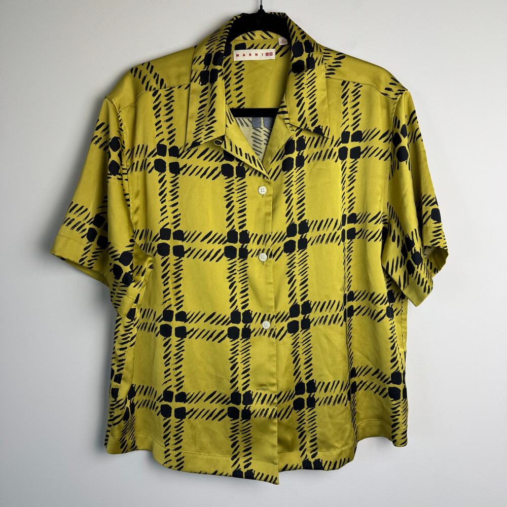 MARNI Uniqlo Women Oversized Open Collar Short-Sleeve Shirt Mustard Yellow